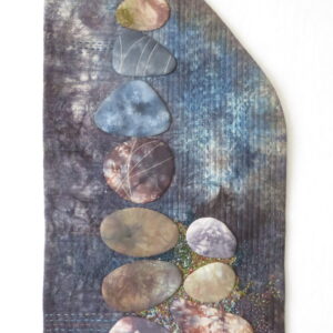 rocks appliqued on linen - hand embroidery, french knots