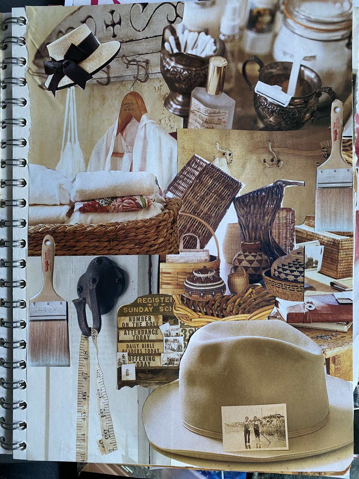 neutral images collaged onto a sketchbook page