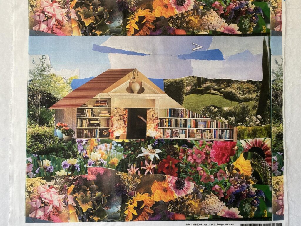 magazine papers collage of landscape with barn