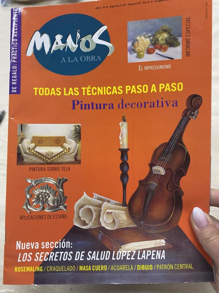 an image showing a Manos a la Obra magazine from March 1999 where my little painted chair was featured from a competition held by the Argentina painting association in conjunction with the American Painting association