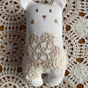 embellished bear kit with doilies and lace