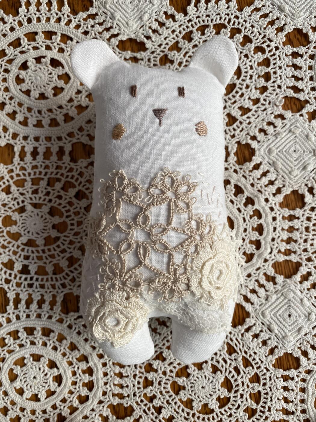 embellished bear kit with doilies and lace
